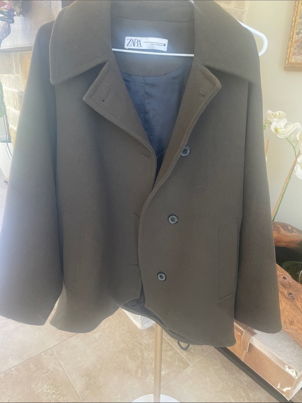 Zara Women’s Olive Green Double-Breasted Peacoat